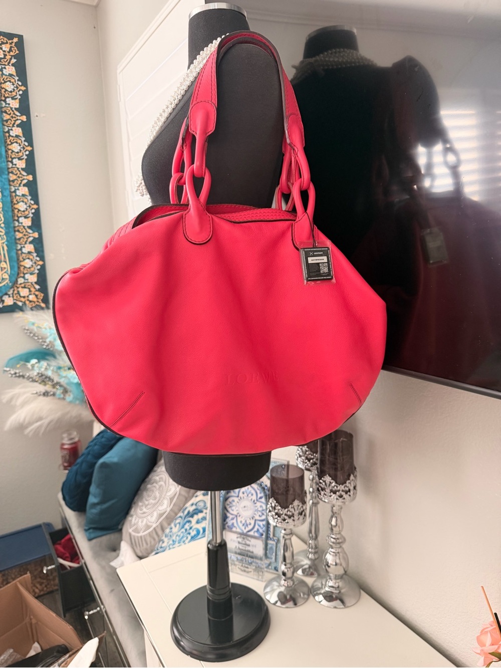 Loewe Hot Pink Braided-Handle Shoulder Bag